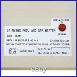 220V 3KW Swimming Pool SPA Hot Tub Electric Water Heater Thermostat 50/60Hz