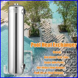 304 Stainless Steel Pool Heat Exchanger Tube 200K Same Side 1& 1 1/2FPT NEW US