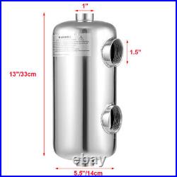304 Stainless Steel Tube & Shell Heat Exchanger Same Side 135K 1+ 1 1/2FPT NEW