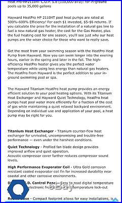 Hayward HP21104T HeatPro 110,000 BTU, 230V Pool and Spa Heat Pump