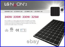 LG NeON2 PV SOLAR COLLECTOR LG335N1C Flat Plate Module 335W NeverUsed Pre-Owned