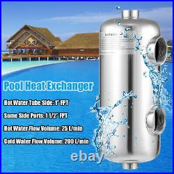 Pool Heat Exchanger Stainless Steel 135KBTU/h 1+1.5FPT Spa / Hot Tub / Pool