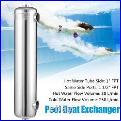 Swimming Pool Heat Exchanger 200 kBtu/hour 1+1 1/2 FPT 304 Stainless Steel New