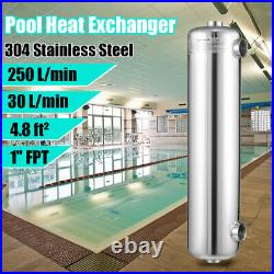 Swimming Pool Heat Exchanger 200 kBtu/hour 1+1 1/2 FPT 304 Stainless Steel USA
